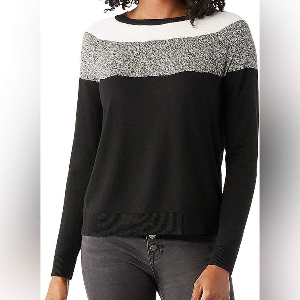 Smartwool Edgewood Colorblock Crew Neck Sweater Women's S Black White Gray Wool